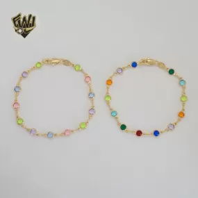 (1-0649) Gold Laminate - 5mm Multicolor Circles Link Bracelet - 7.5 - BGF