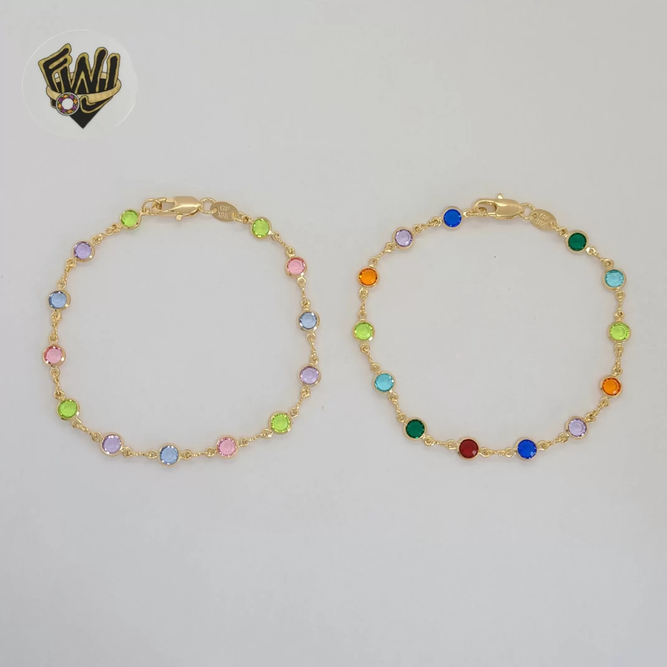 (1-0649) Gold Laminate - 5mm Multicolor Circles Link Bracelet - 7.5 - BGF