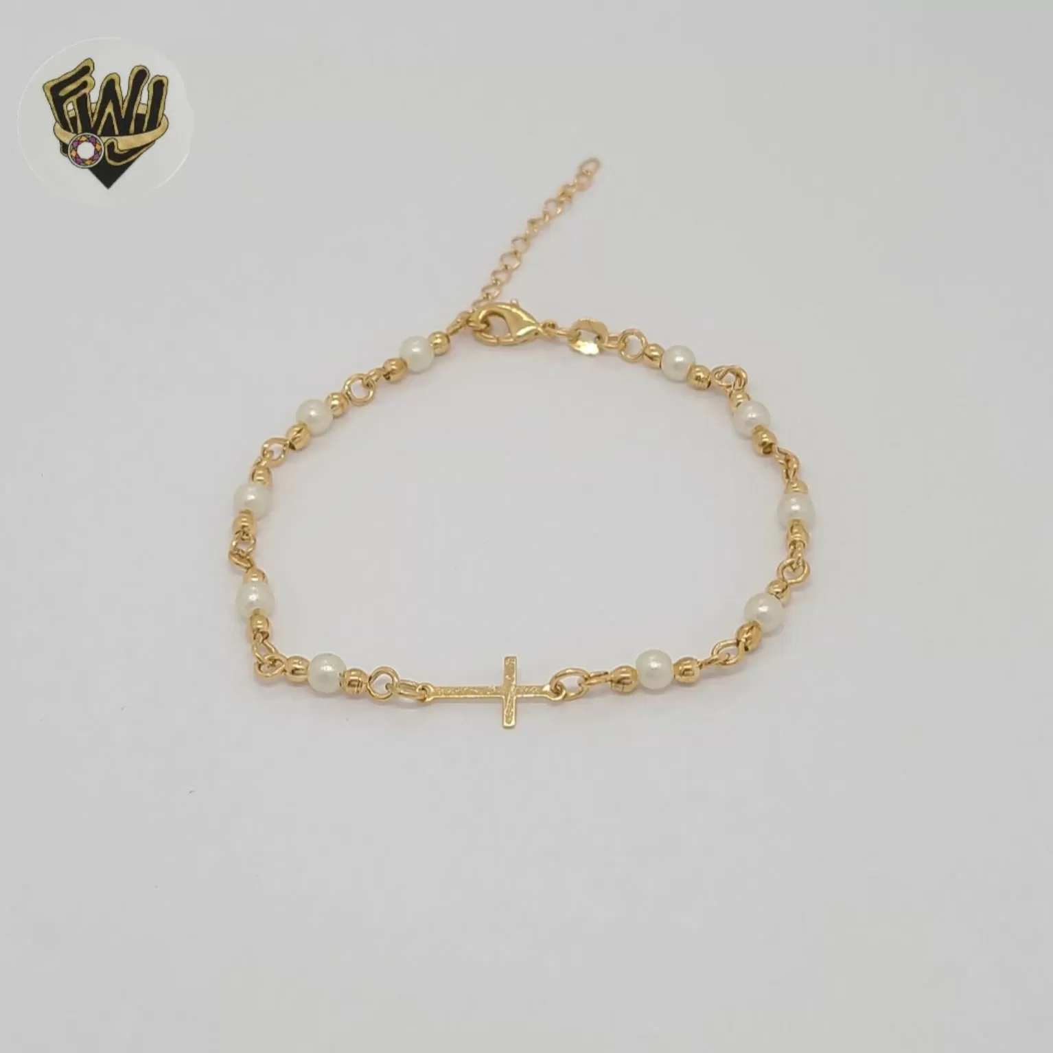 (1-0777) Gold Laminate - 3mm Pearls Link Bracelet - 7 - BGF