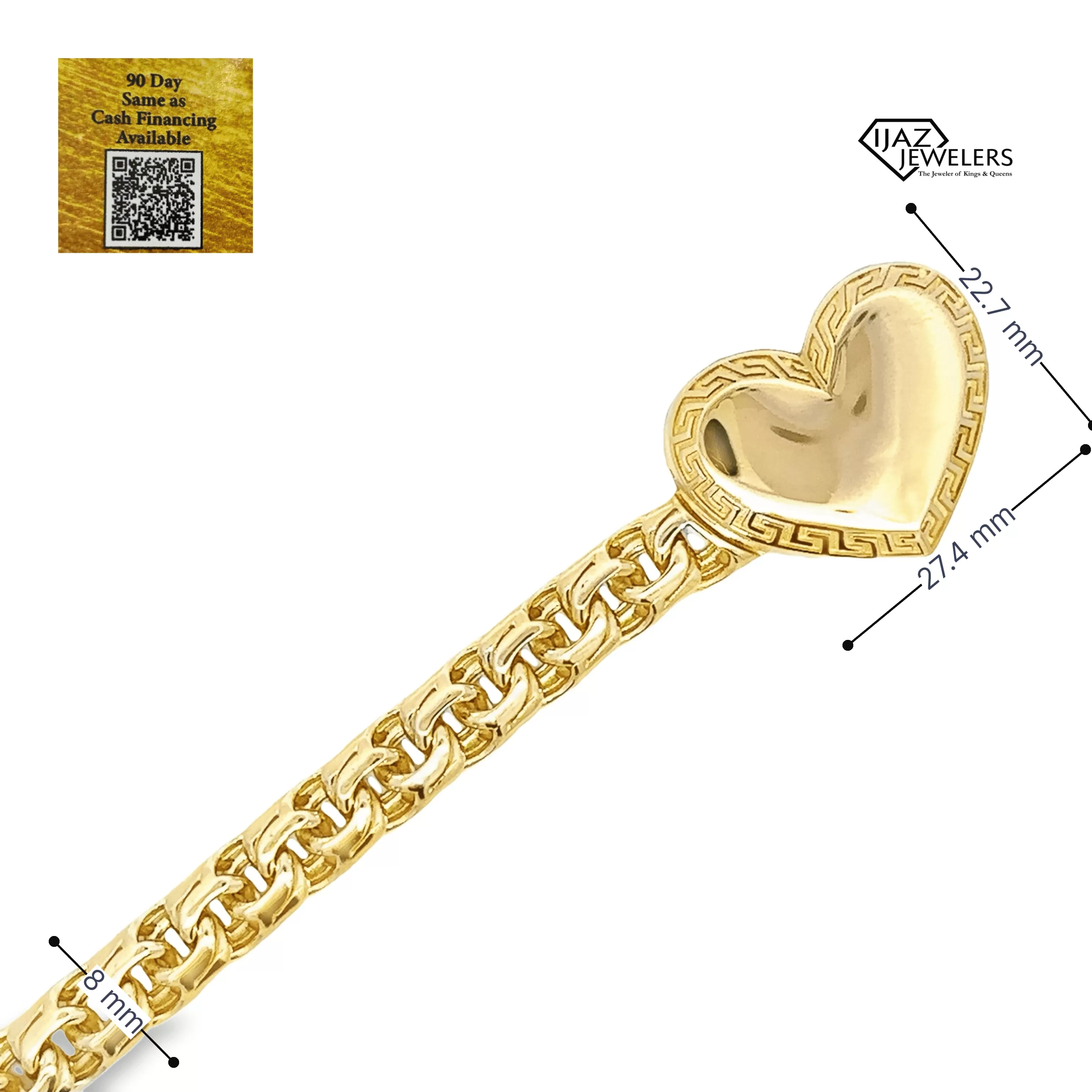 10K Gold Chino Link Tribal Heart Bracelet