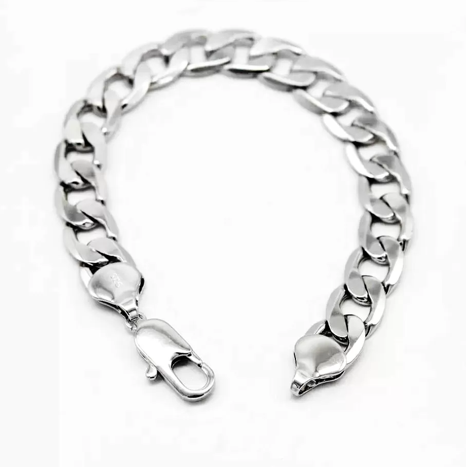 10mm 0.4 Men's Real Solid 925 Sterling Silver Heavy Cuban Chain Bracelet