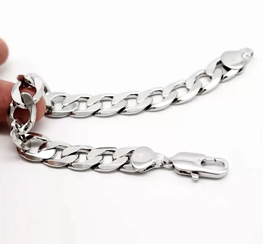 10mm 0.4 Men's Real Solid 925 Sterling Silver Heavy Cuban Chain Bracelet