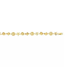 14k Yellow Gold Starfish Sand Dollar And Fish Bracelet, 7