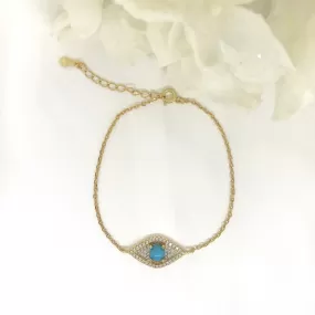 18k/925 Vermeil Evil Eye Bracelet with CZ and Blue Centre Stone