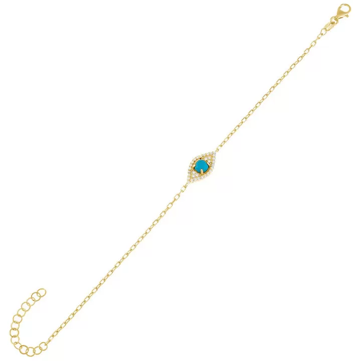 18k/925 Vermeil Evil Eye Bracelet with CZ and Blue Centre Stone