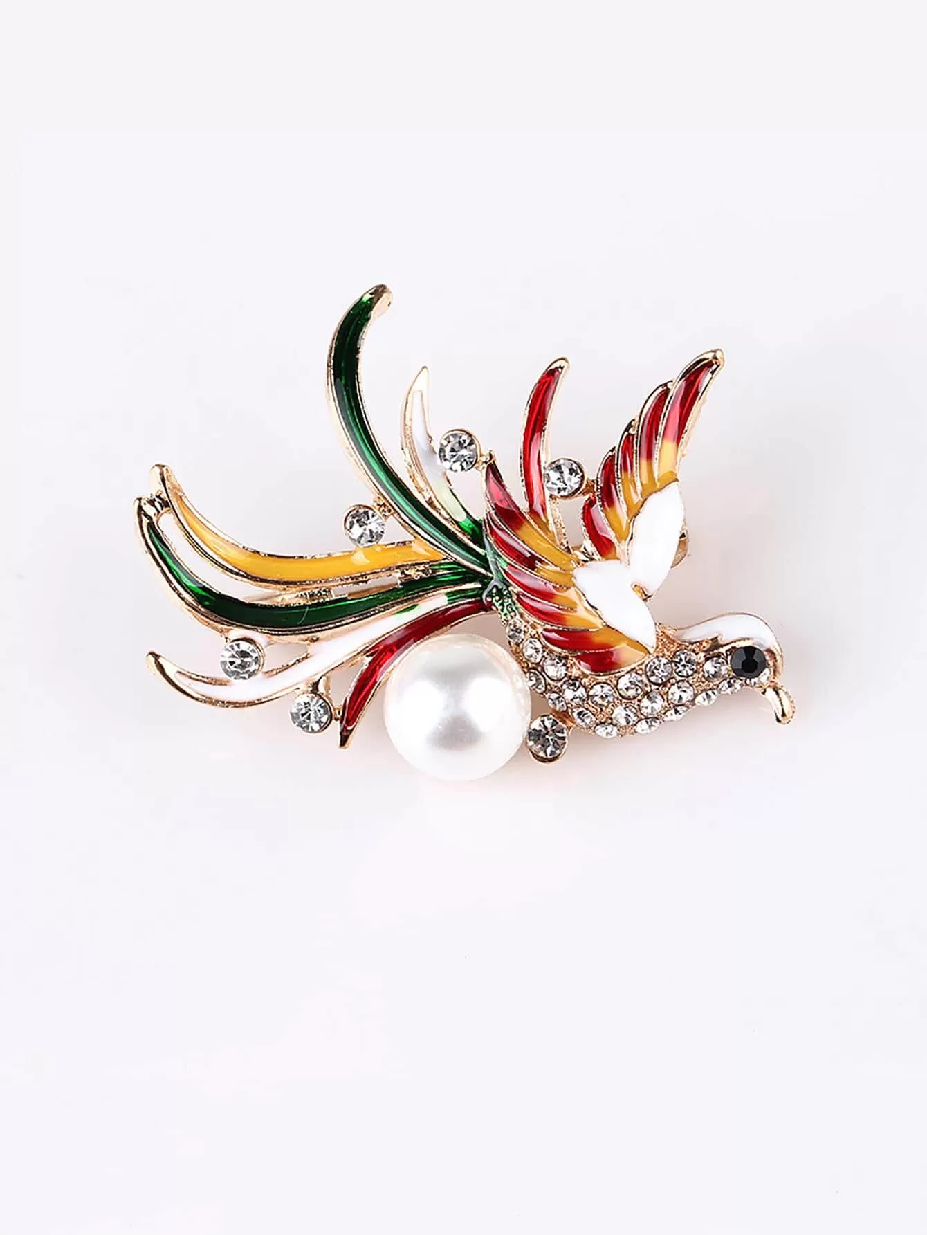 1pc Women Faux Pearl & Rhinestone Decor Bird Design Exquisite Scarf Pin For Decoration