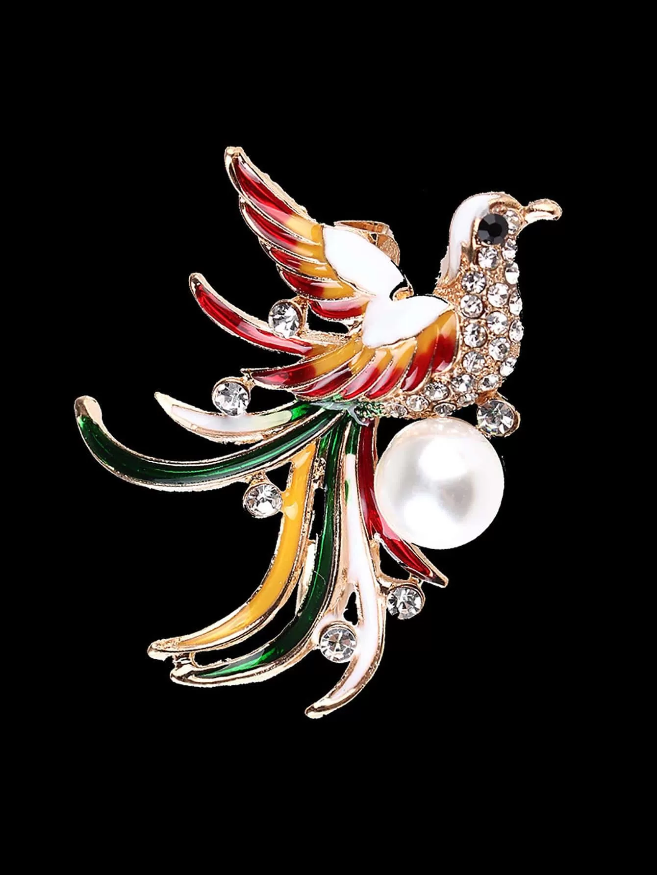 1pc Women Faux Pearl & Rhinestone Decor Bird Design Exquisite Scarf Pin For Decoration