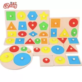 1PC Wooden Montessori Board Geometric Shape Sorting Math Montessori Puzzle Colorful Preschool Learning Educational Game Baby Toy