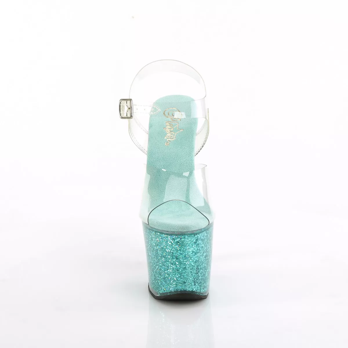 7 Inch Heel LOVESICK-708SG Clear Aqua Glitter