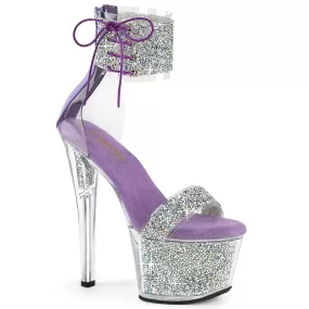 7 Inch Heel SKY-327RSI Lavender Silver Rhinestone