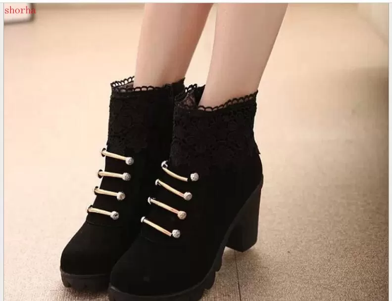 Ashore Shop Autumn Winter Ankle boots Suede PU Lace Up Stylish With Fur