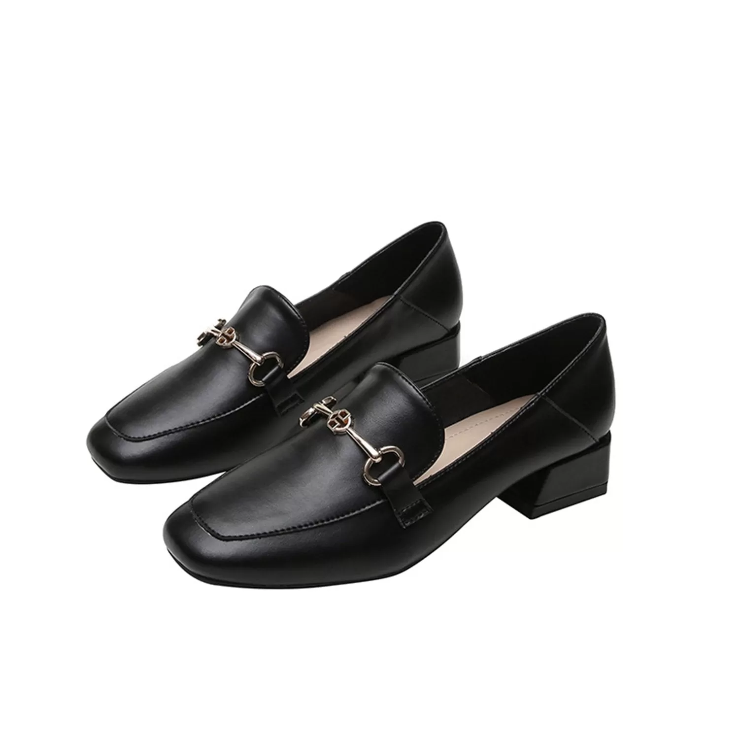 Buckle Leather Thick Heel Loafers