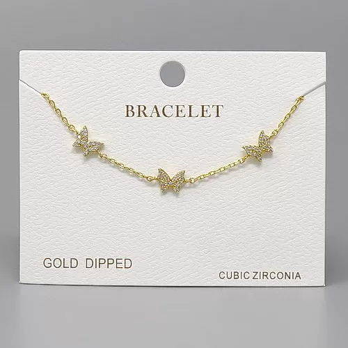 Butterfly Gold Dipped CZ Pave Charm Bracelet