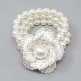 Camellia Flower Pearl Beaded Stretch Bracelet