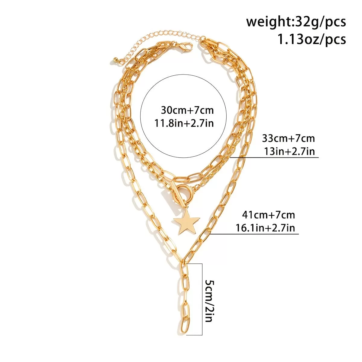 Creative Geometric Round Star Pendant Hollow Chain Multilayer Necklace For Women