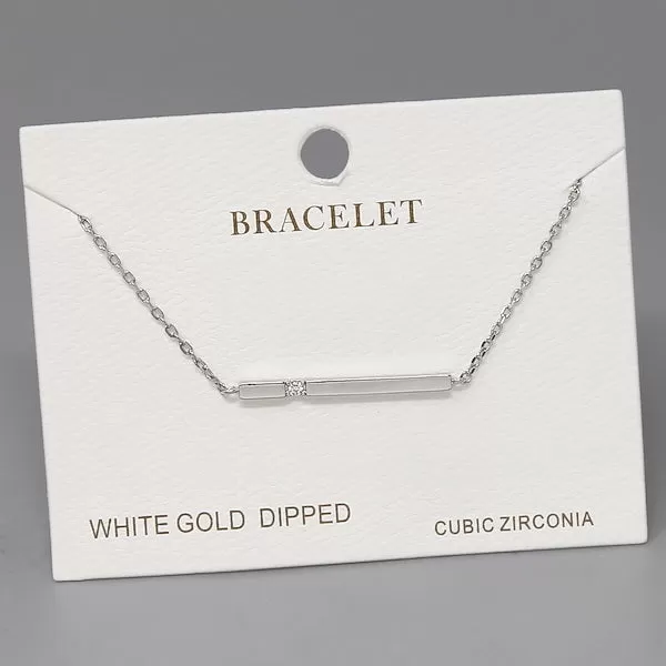 Cubic Zirconia Detail Bar Charm Delicate Chain Bracelet