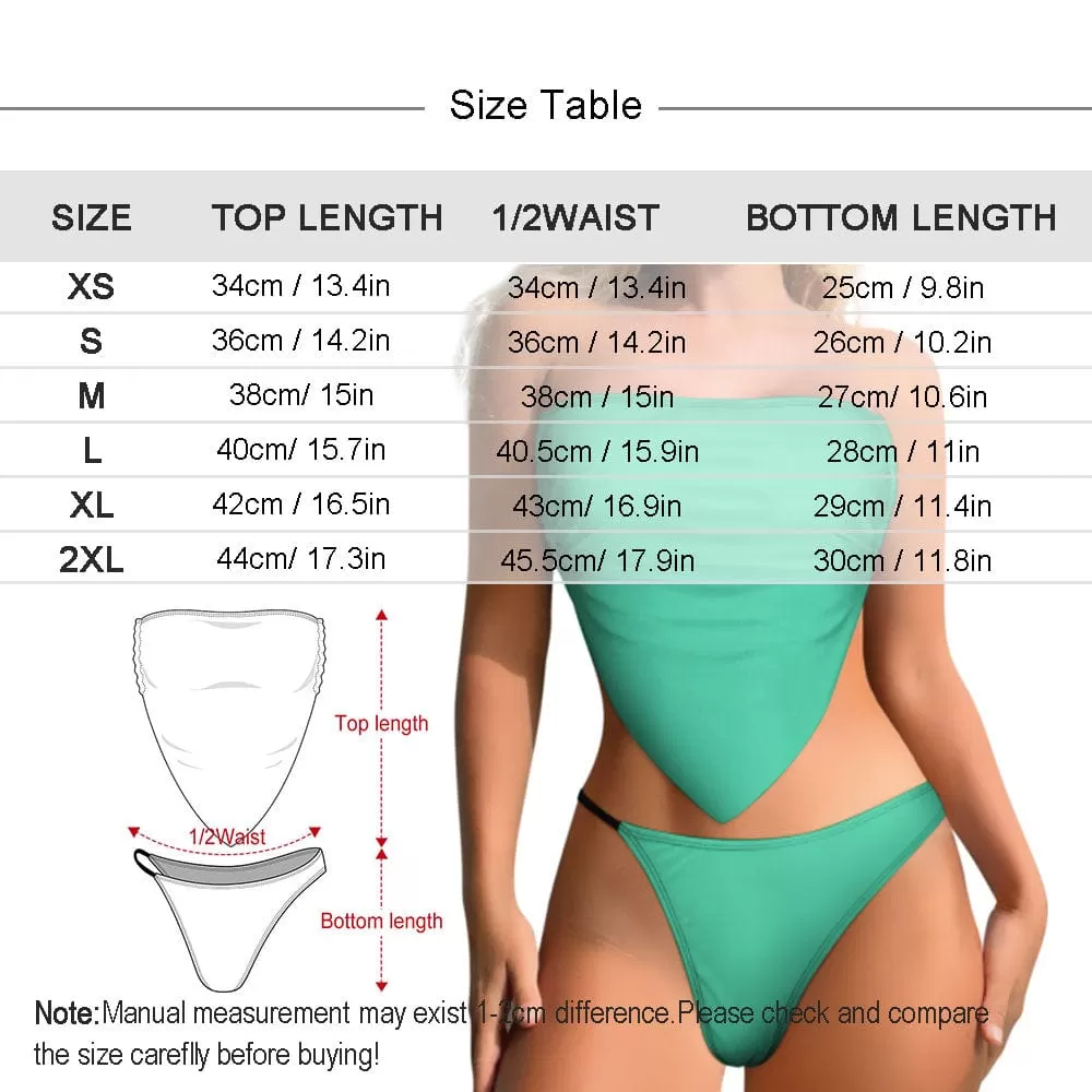 Custom Face&Name Geometric Stitching Ethnic Style Low Waisted Swimsuit Bellyband Strap Self Tie Bikini