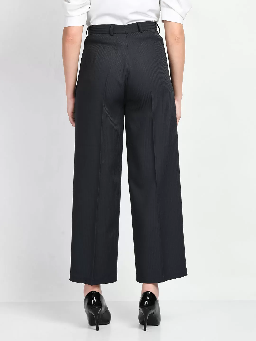 Exude Prowess Striped Wide Leg Trousers (Navy)