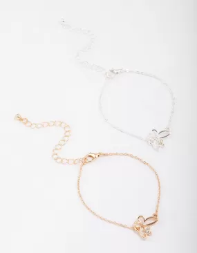 Gold & Silver Two-Toned Butterfly Bracelet Pack