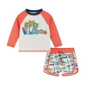 Infant Raglan Rashguard and Boardshort | Retro Beach Scene