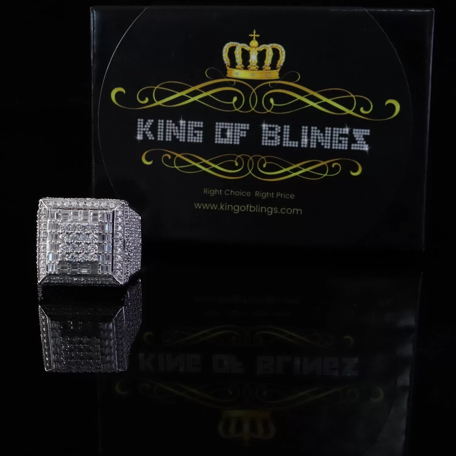 King of Bling's Men's/Womens 925 Silver White 5.50ct VVS 'D' Moissanite 3D Square Rings Size 10