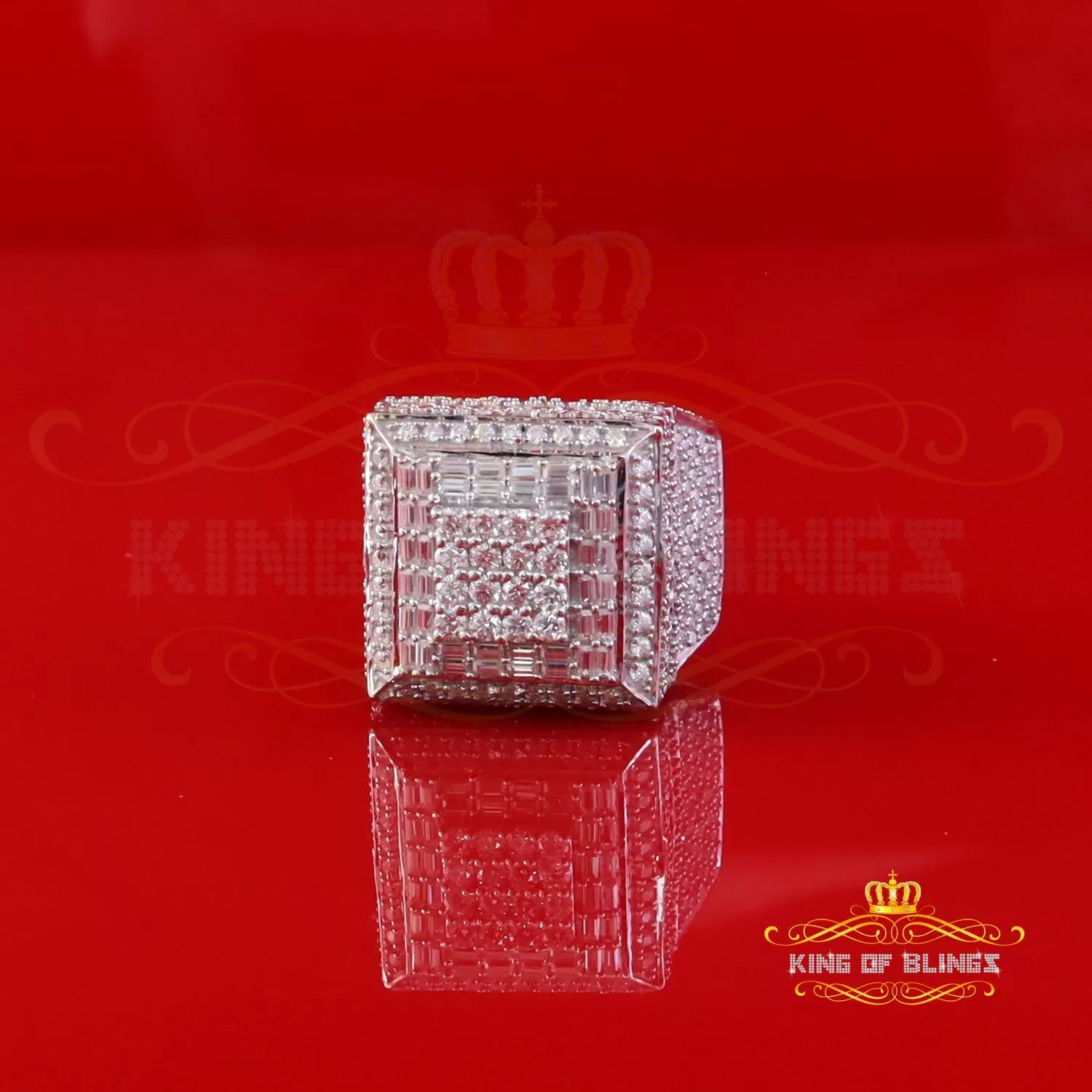 King of Bling's Men's/Womens 925 Silver White 5.50ct VVS 'D' Moissanite 3D Square Rings Size 10