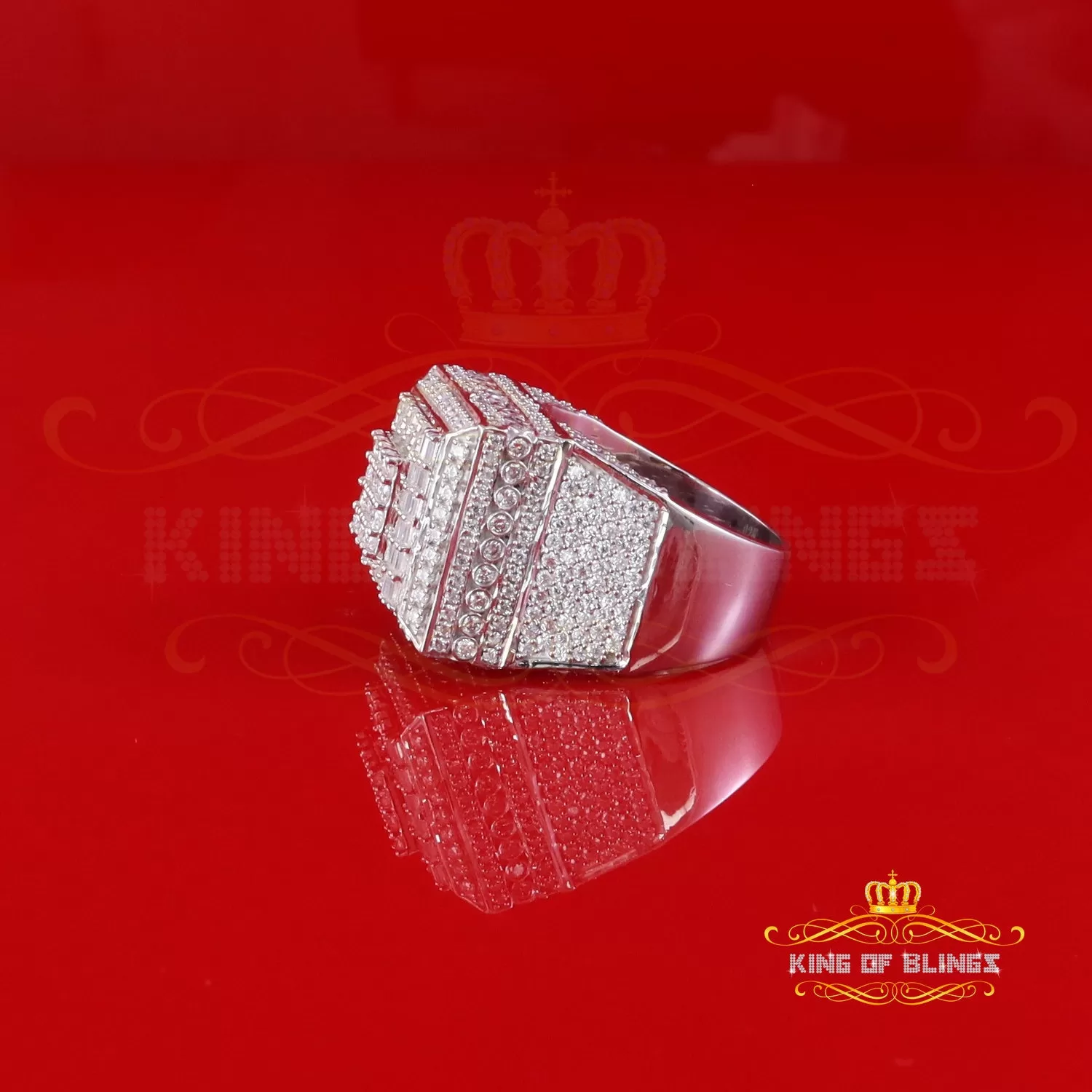 King of Bling's Men's/Womens 925 Silver White 5.50ct VVS 'D' Moissanite 3D Square Rings Size 10