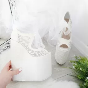 Lace 21 cm Platform Wedges Wedding Shoes