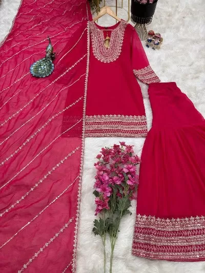 Magenta Pink Georgette Designer Sequence Work Sharara Suit Set