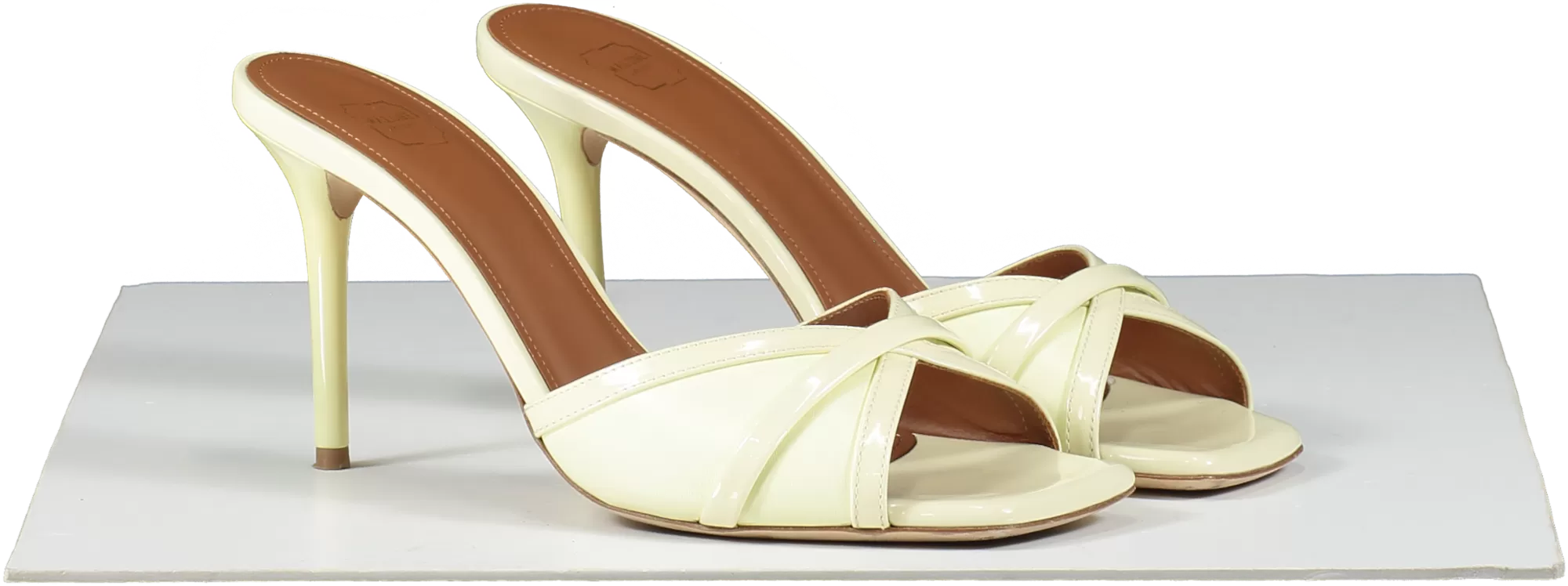 malone souliers Perla 85 Pale Yellow Leather Heeled Mules UK 5.5 EU 38.5 👠