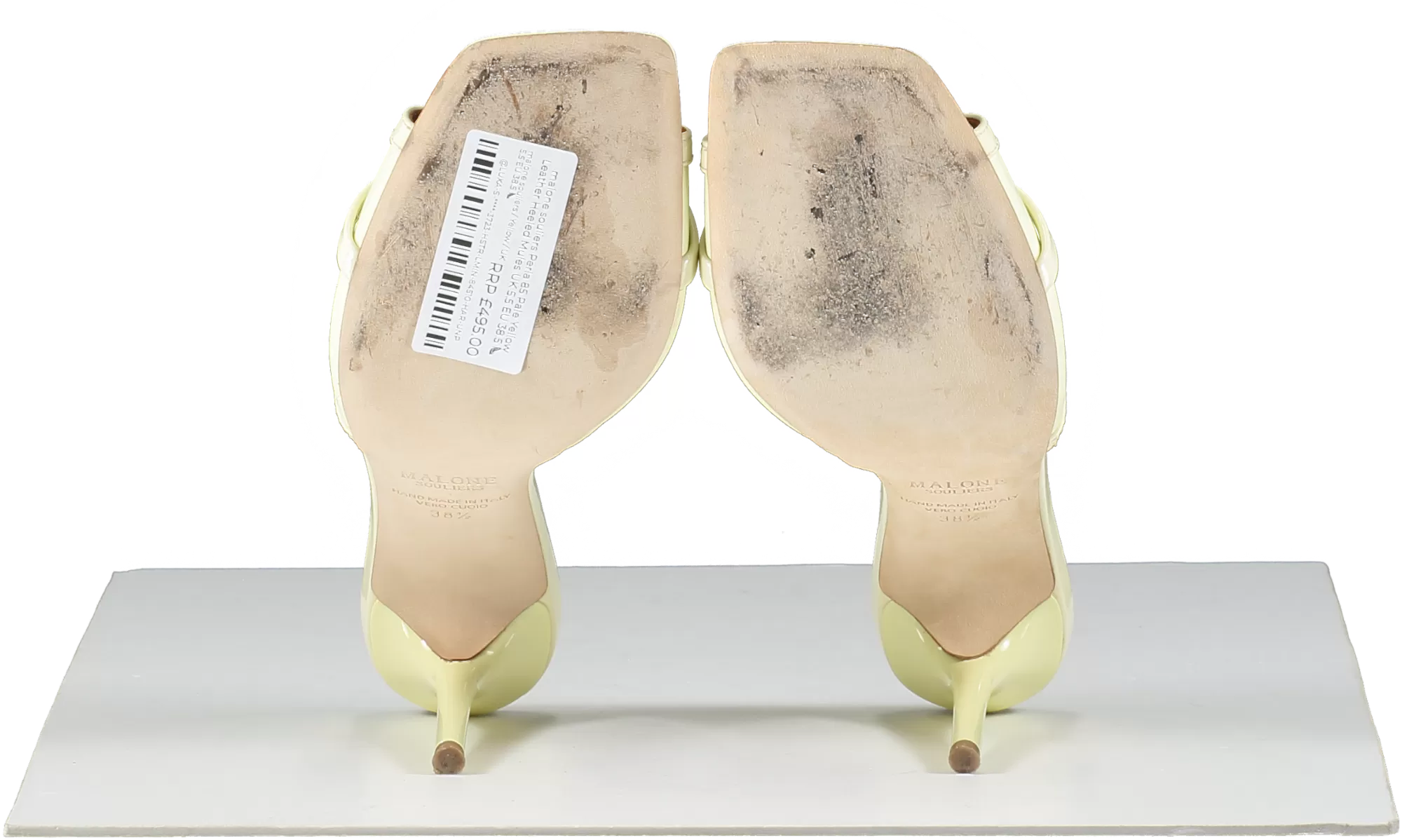 malone souliers Perla 85 Pale Yellow Leather Heeled Mules UK 5.5 EU 38.5 👠