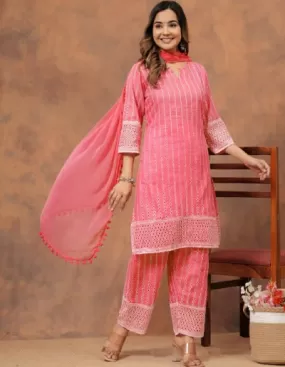 Peach Cotton Schiffli Summer Wear Salwar Suit Set