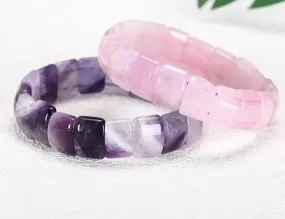 Purple Amethyst Rose Quartz Square Beads Bracelet