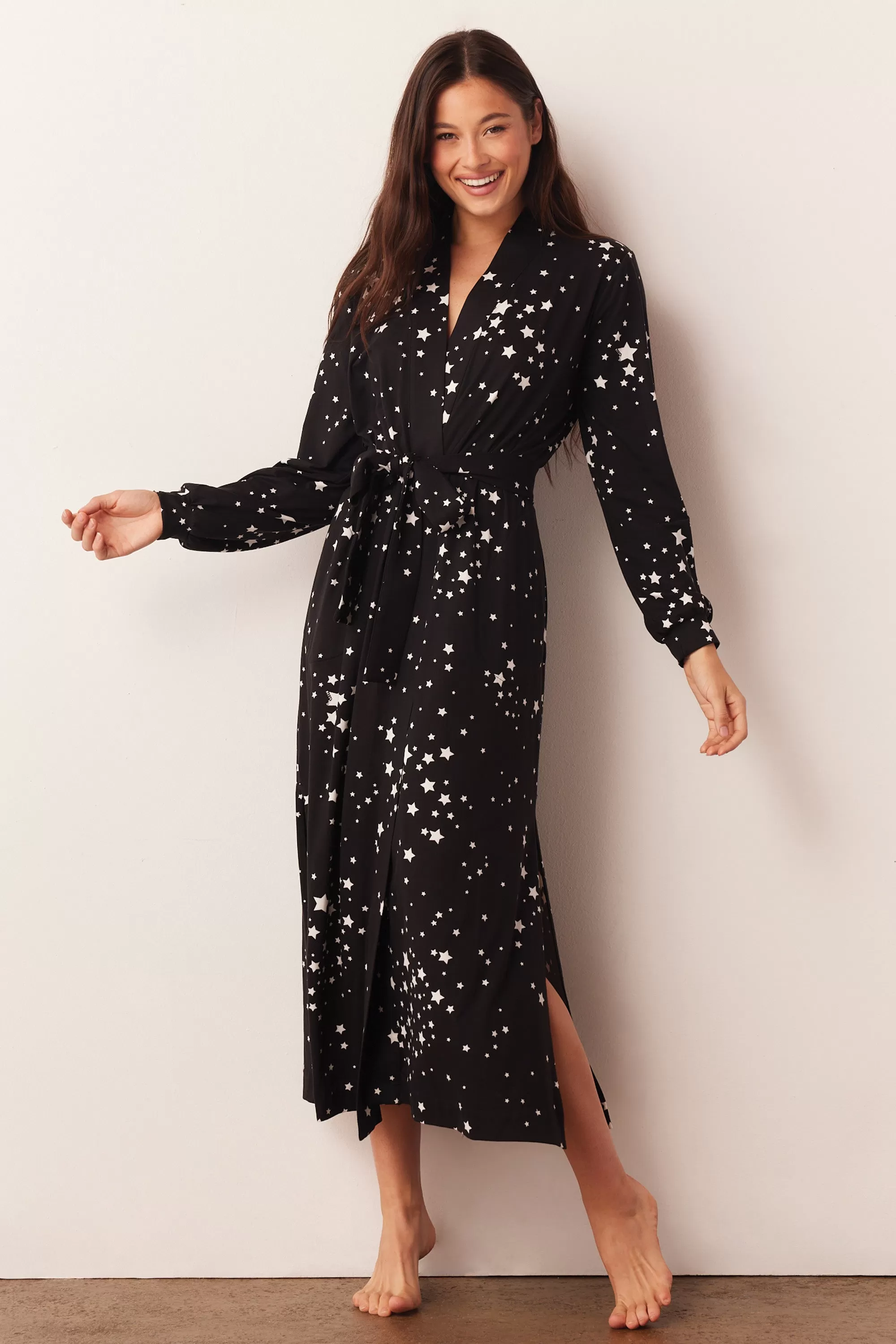 Skyler Banded Long Robe | Black Stars