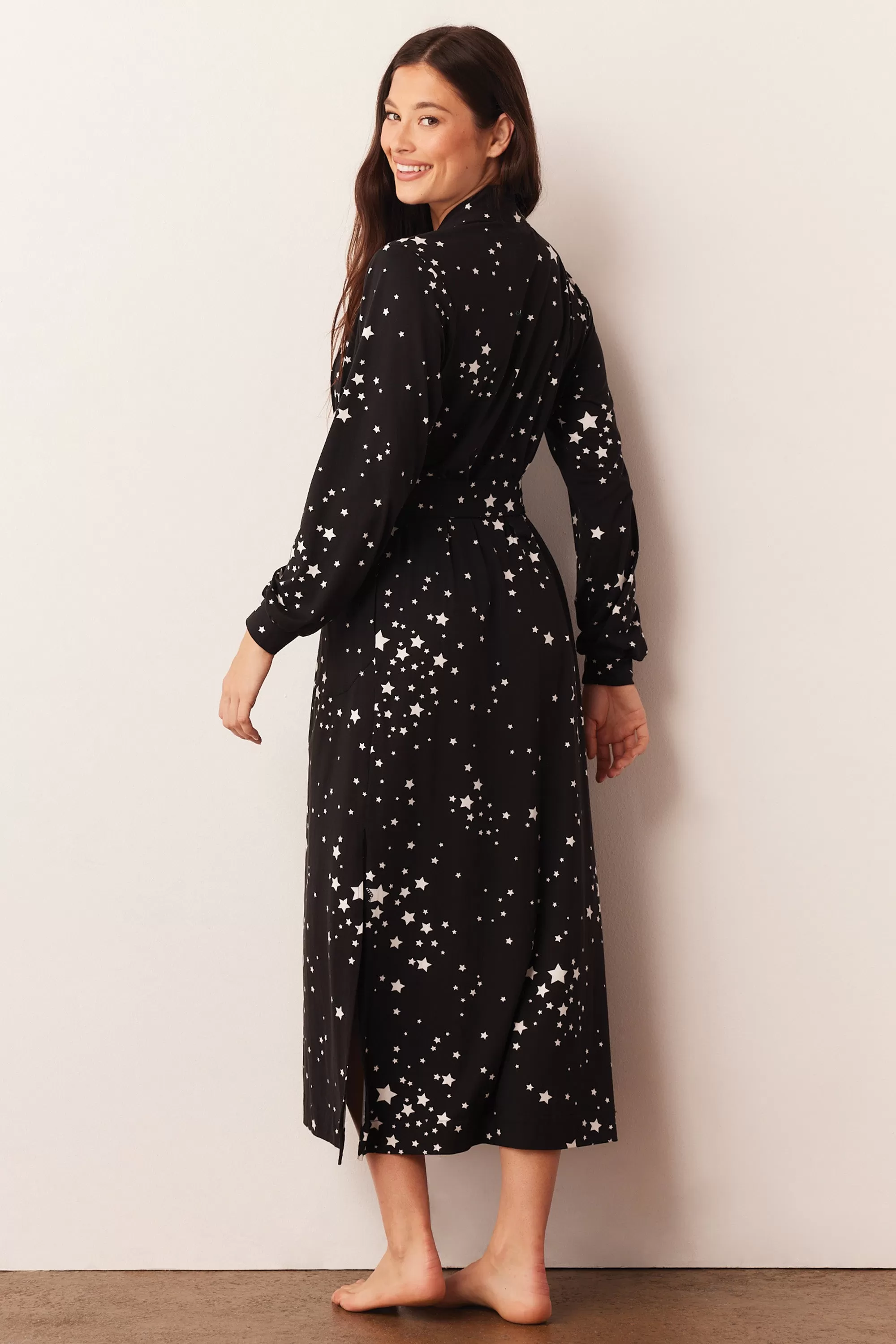 Skyler Banded Long Robe | Black Stars