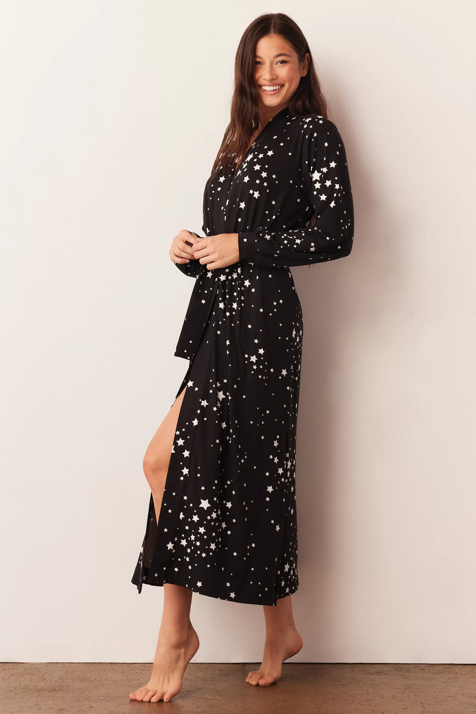 Skyler Banded Long Robe | Black Stars