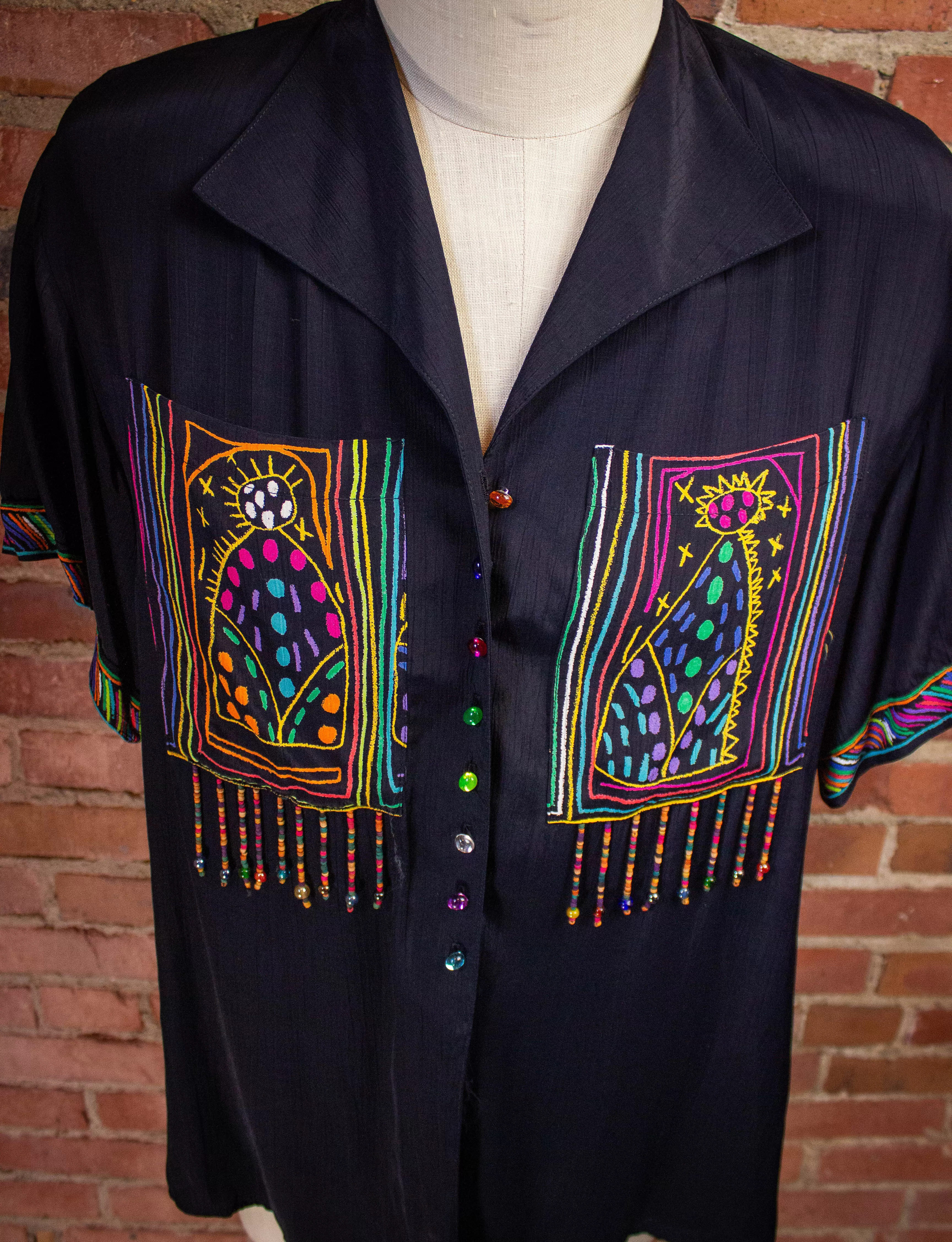 Vintage Platinum Beaded Button Down Shirt 1990s M