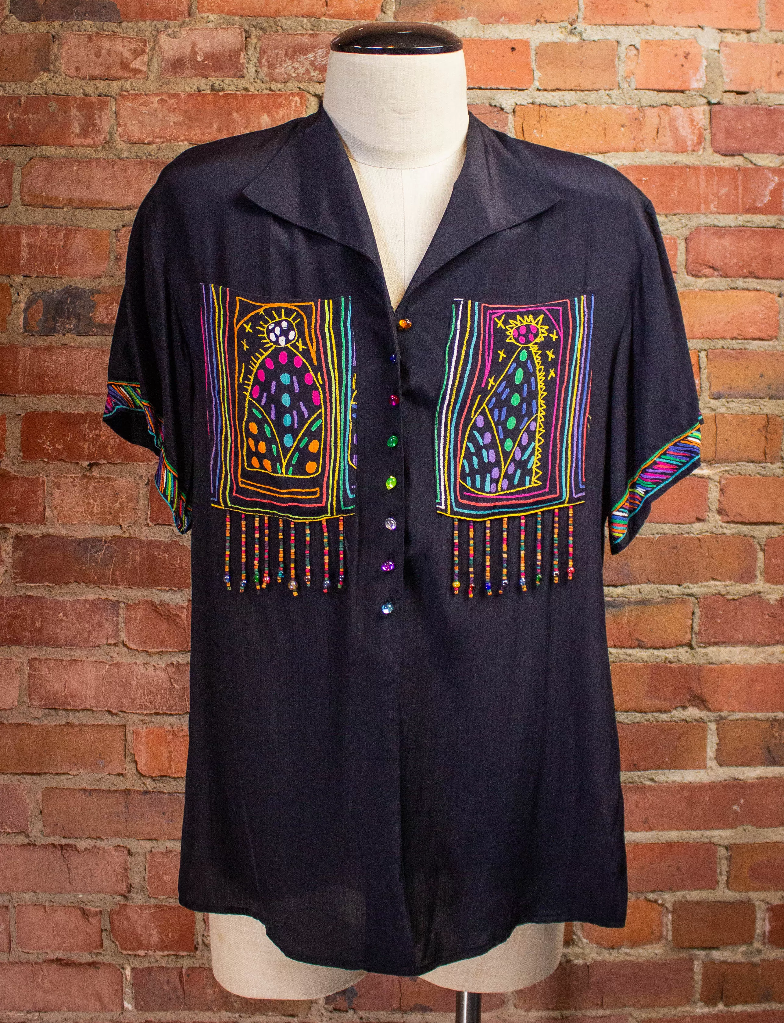 Vintage Platinum Beaded Button Down Shirt 1990s M