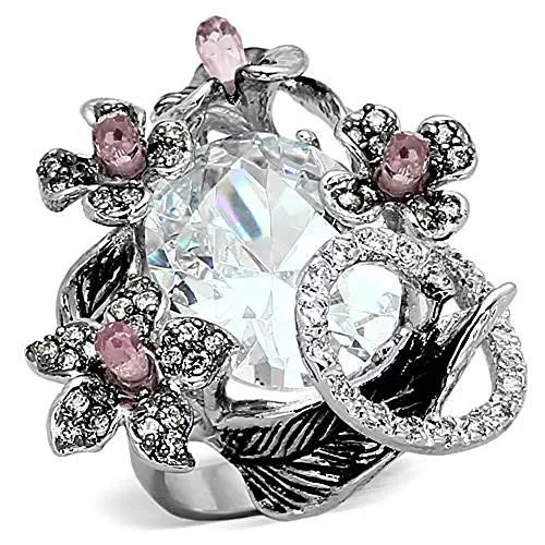 WildKlass Stainless Steel Easter Ring Rhodium   Ruthenium Women AAA Grade CZ Multi Color