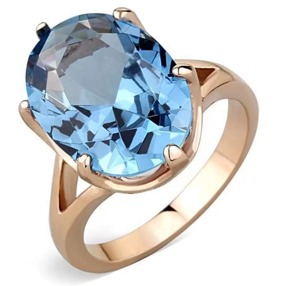 WildKlass Stainless Steel Oval Ring IP Rose Gold Women Synthetic London Blue