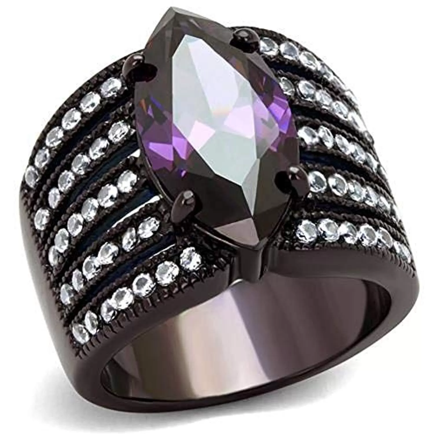 WildKlass Stainless Steel Ring IP Dark Brown (IP Coffee) Women AAA Grade CZ Amethyst