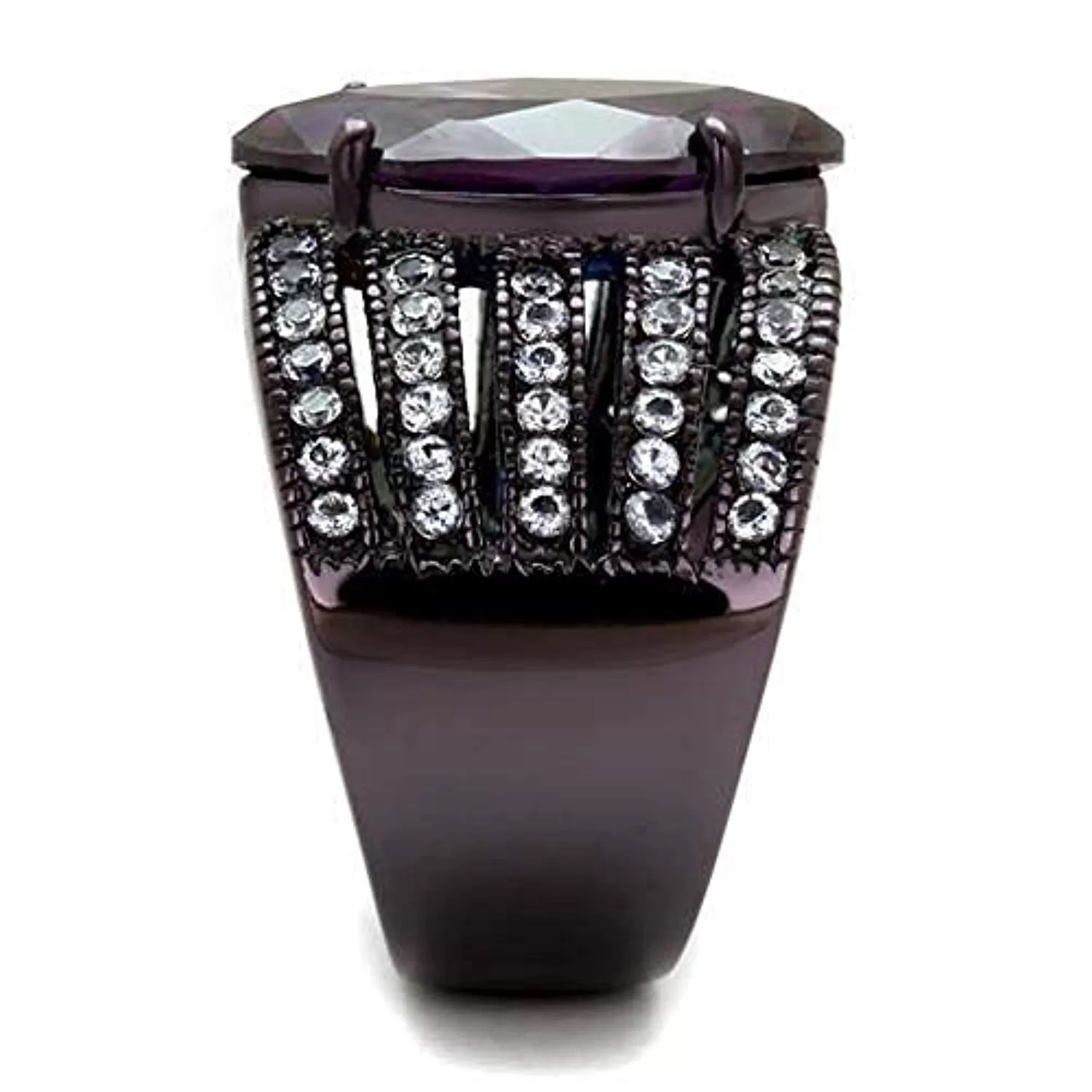 WildKlass Stainless Steel Ring IP Dark Brown (IP Coffee) Women AAA Grade CZ Amethyst