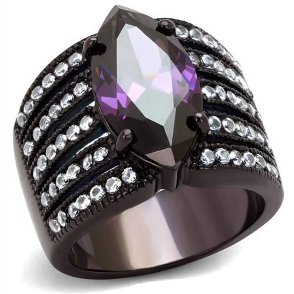 WildKlass Stainless Steel Ring IP Dark Brown (IP Coffee) Women AAA Grade CZ Amethyst