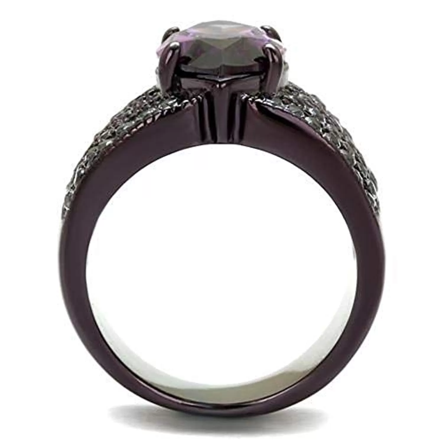 WildKlass Stainless Steel Ring IP Dark Brown (IP Coffee) Women AAA Grade CZ Amethyst