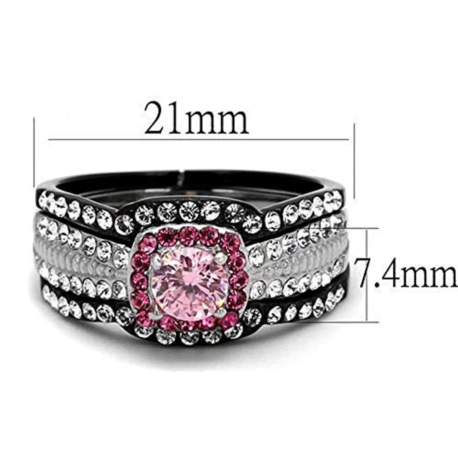 WildKlass Stainless Steel Ring Two-Tone IP Black Women AAA Grade CZ Light Rose