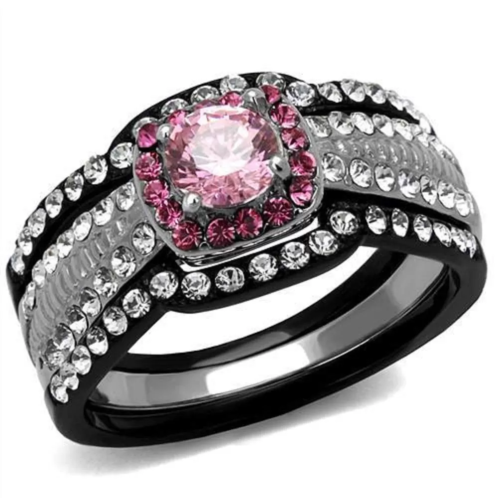 WildKlass Stainless Steel Ring Two-Tone IP Black Women AAA Grade CZ Light Rose