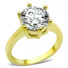 WildKlass Stainless Steel Solitaire Ring IP Gold Women AAA Grade CZ Clear