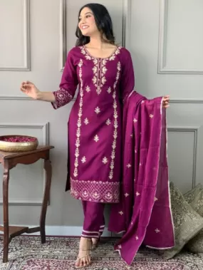 Wine Heavy Embroidered Salwar Suit Set